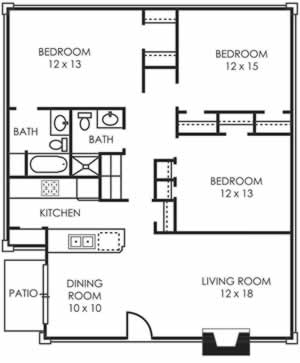 C1 Three Bedroom / Two Bath - 1285 Sq. Ft.*